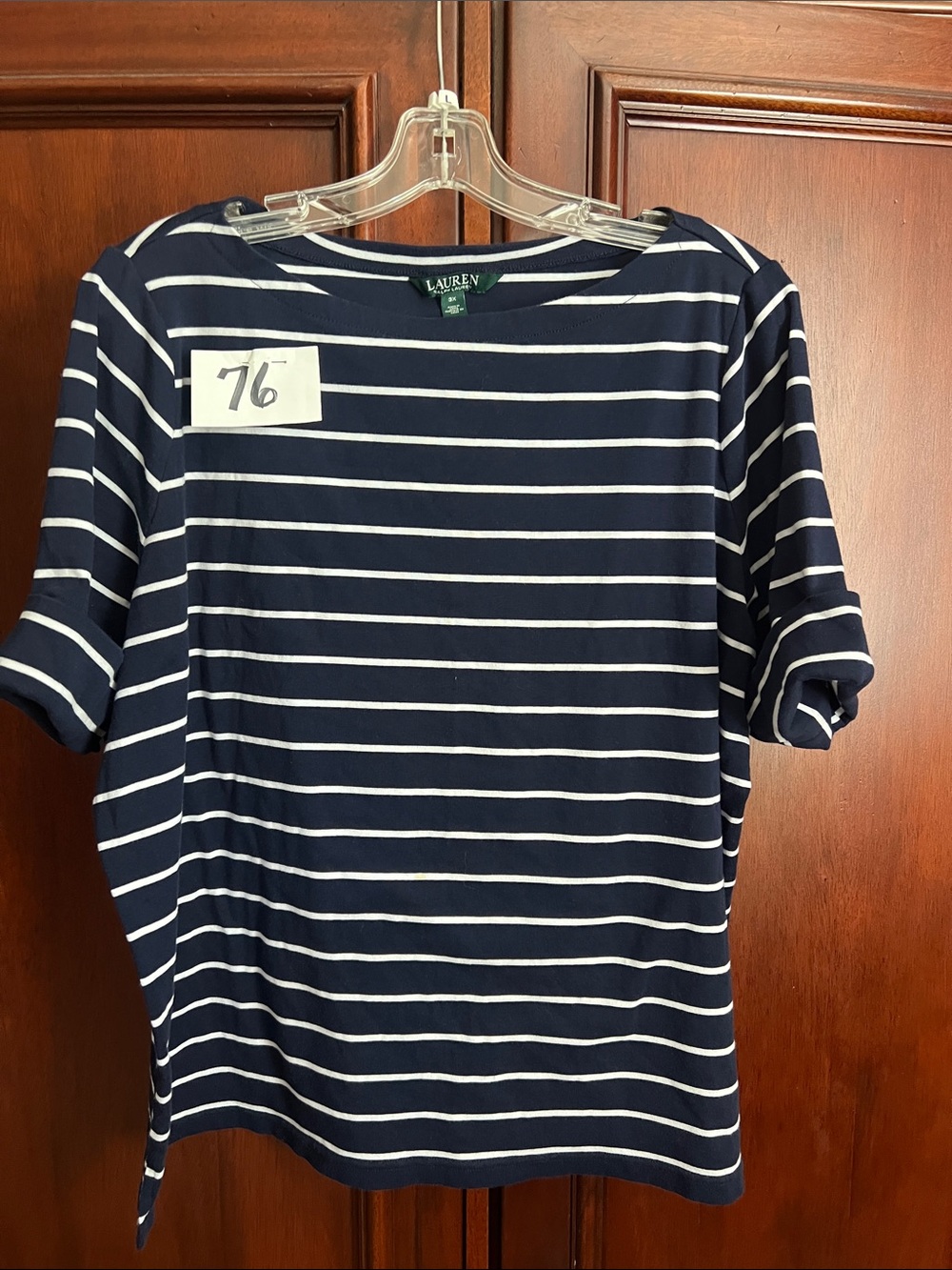 Lauren Ralph Lauren Navy & White Striped Short Sleeve Tee Size 3X